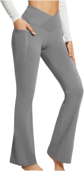 Womens High Waisted Flare Leg Bell Bottoms Trousers Skinny Palazzo Pants Wide Leg Bootcut Gym Workout Yoga Pants