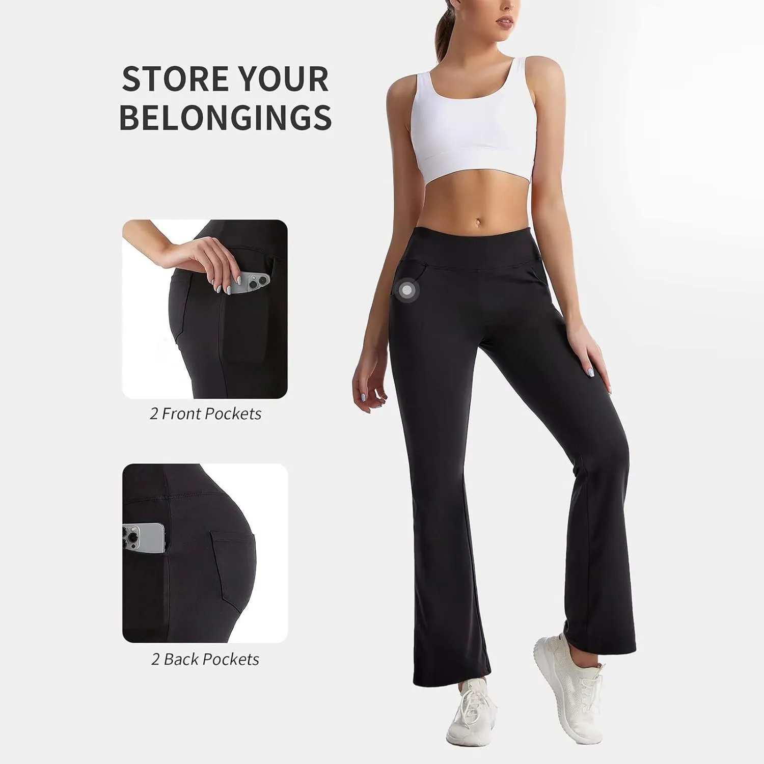 Womens High Waisted Flare Leg Bell Bottoms Trousers Skinny Palazzo Pants Wide Leg Bootcut Gym Workout Yoga Pants