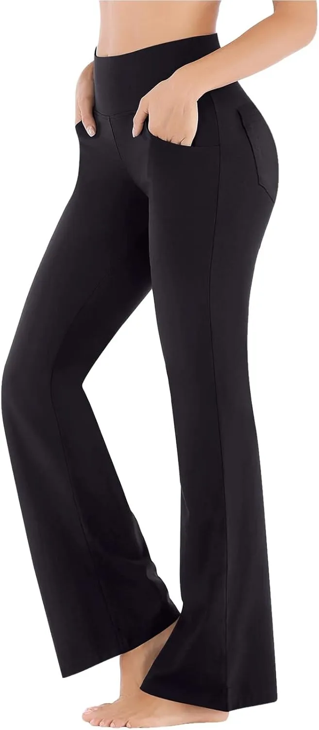 Womens High Waisted Flare Leg Bell Bottoms Trousers Skinny Palazzo Pants Wide Leg Bootcut Gym Workout Yoga Pants