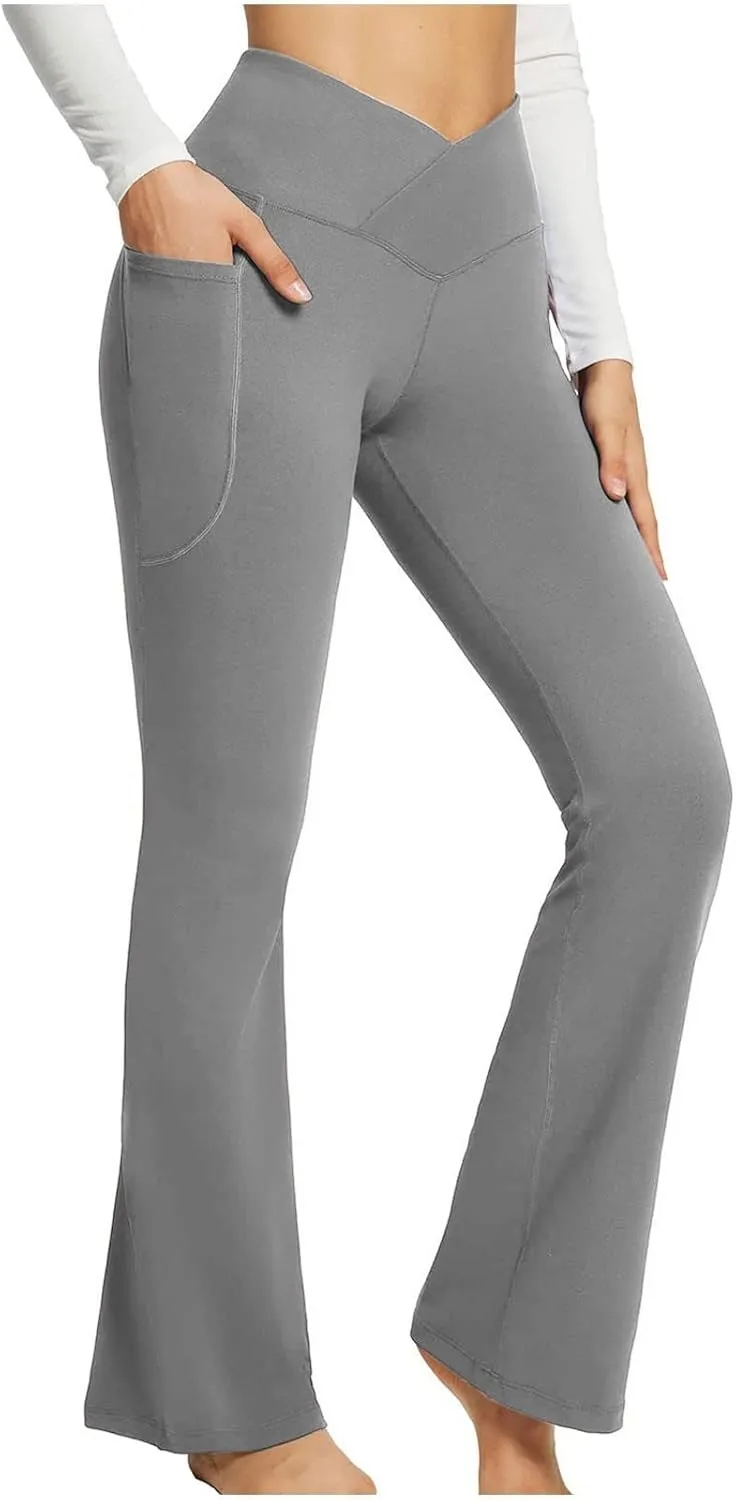 Womens High Waisted Flare Leg Bell Bottoms Trousers Skinny Palazzo Pants Wide Leg Bootcut Gym Workout Yoga Pants