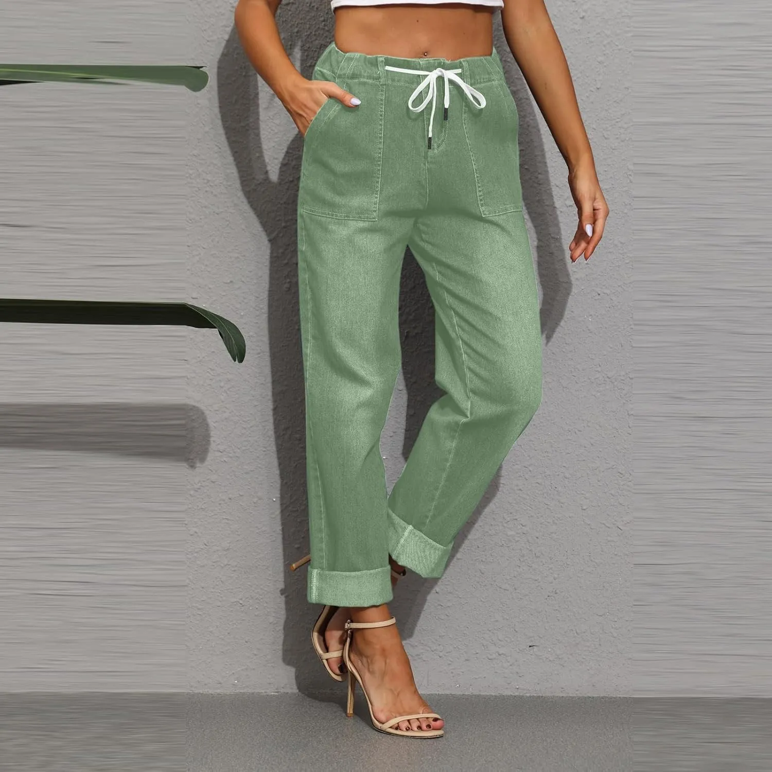 Women's Jeans High Waisted Straight Leg Stretchy Jeans Trendy Welt Pockets Loose Wide Leg Denim Pants