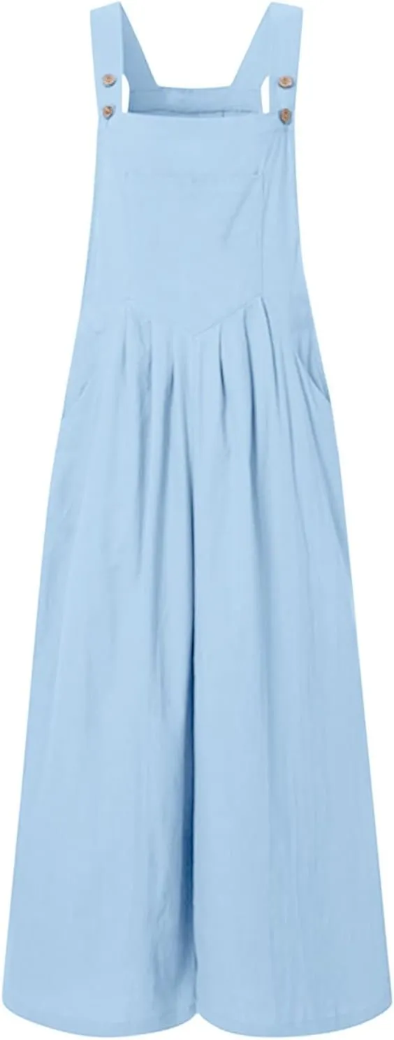 Womens Jumpsuits Loose Jumpsuits for Women Vintage Button Sleeveless Overalls Wide Leg Jumpsuit Overalls with Pockets