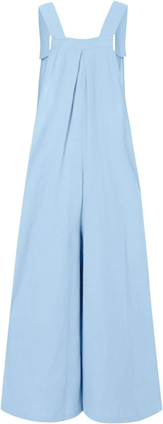 Womens Jumpsuits Loose Jumpsuits for Women Vintage Button Sleeveless Overalls Wide Leg Jumpsuit Overalls with Pockets