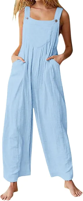 Womens Jumpsuits Loose Jumpsuits for Women Vintage Button Sleeveless Overalls Wide Leg Jumpsuit Overalls with Pockets