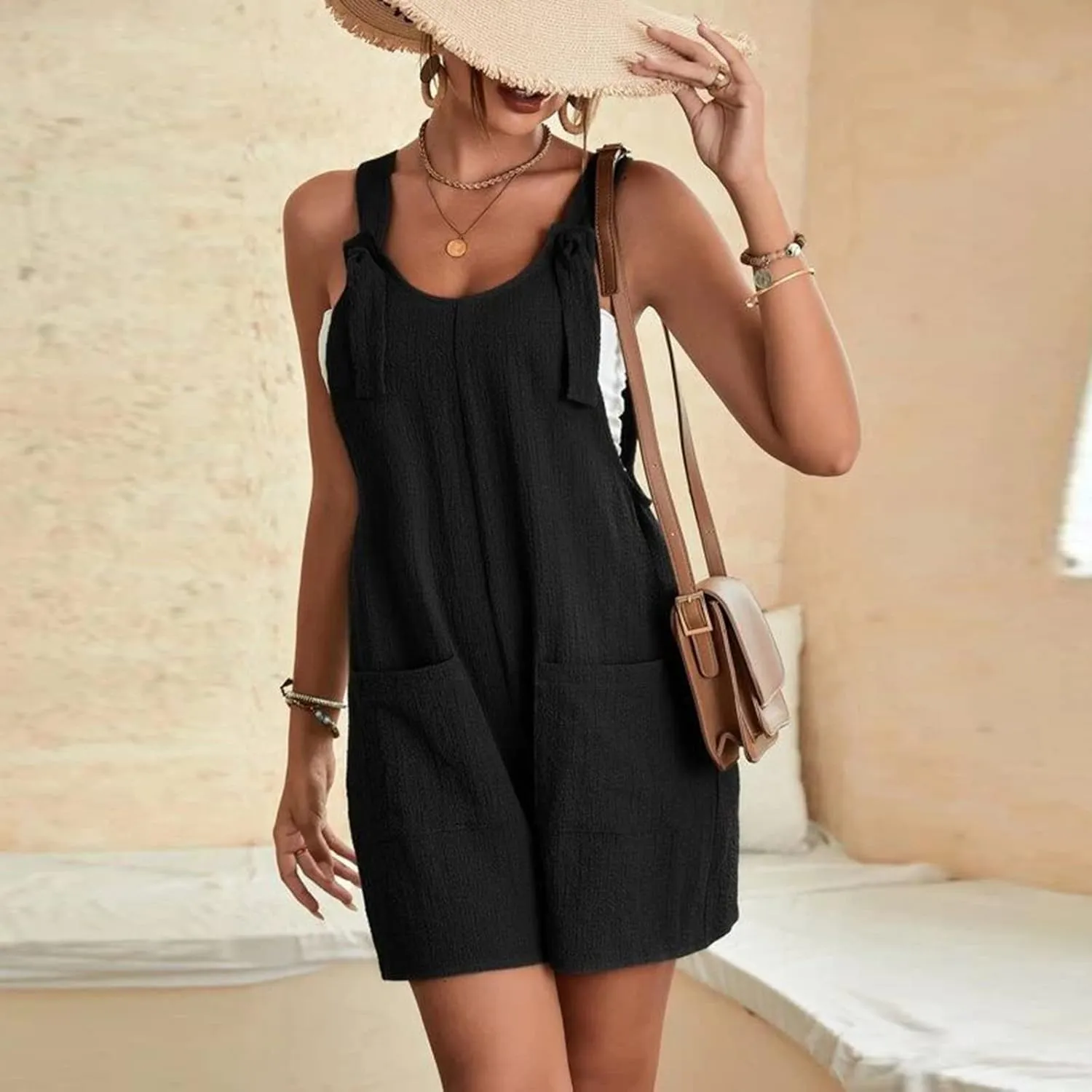 Womens Jumpsuits Shorts Summer Casual Sleeveless One Piece Romper Adjustable Strap Bib Overalls Loose Fit Shorts