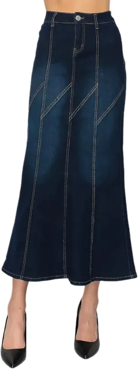Women's Juniors/Plus Size Stretch Denim Long Mermaid Silhouette Skirt (87954)
