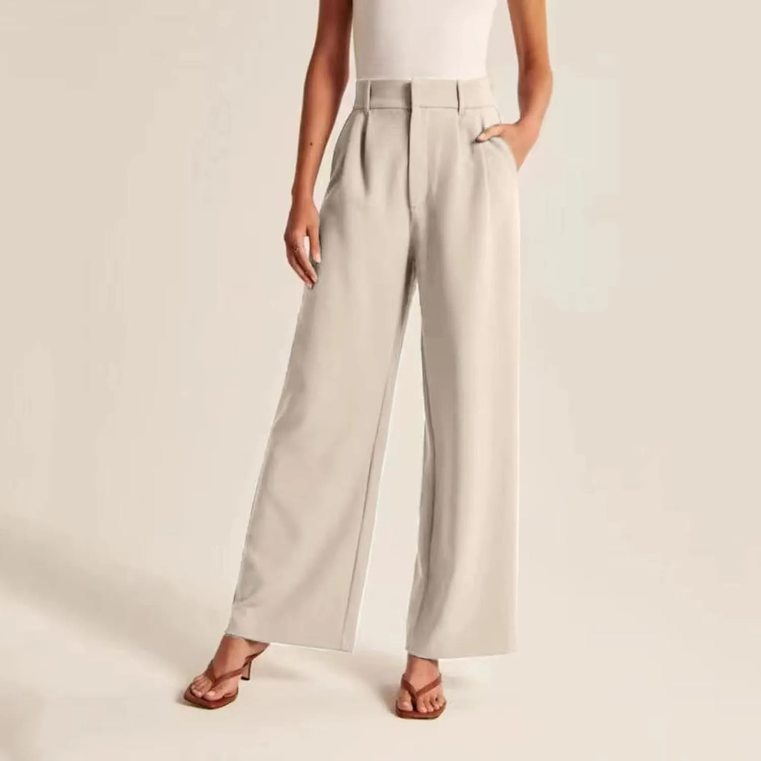 Womens Linen Blend Summer Casual Loose Pant Trousers High Waist Straight Slim Fit Pants Travel