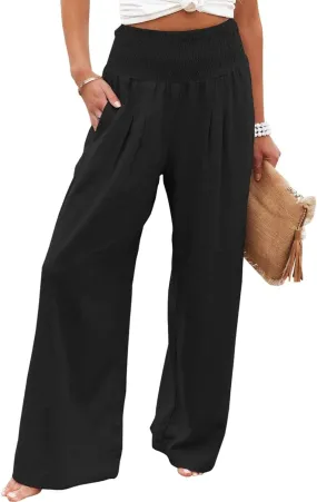 Womens Linen Palazzo Pants Casual Wide Leg High Waist Pant 2025 Summer Flowy Boho Beach Travel Vacation Outfits