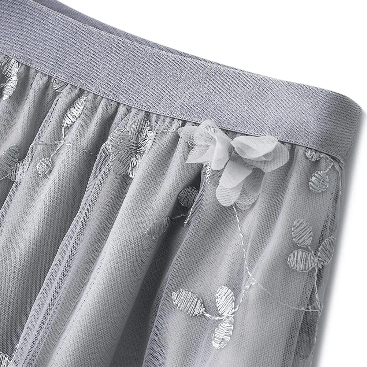 Women's Midi Length Skirt Layered Tulle A Line Skirts Embroidery/Floral Print Elastic Waist