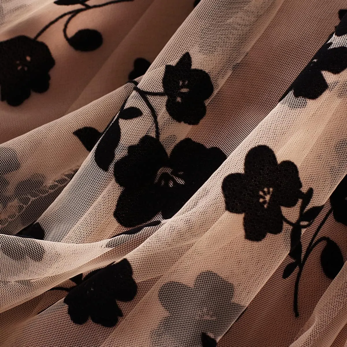 Women's Midi Length Skirt Layered Tulle A Line Skirts Embroidery/Floral Print Elastic Waist