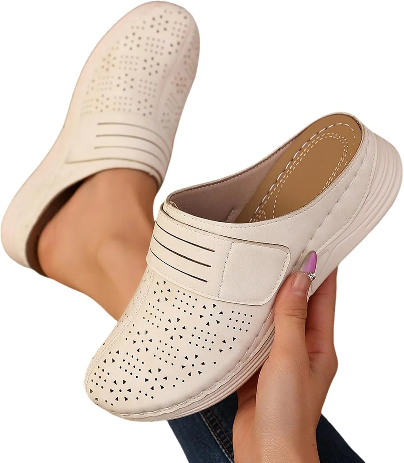 Womens Mules and Clogs Slip On Breathable Casual Walking Shoes Closed Toe Comfortable Flat Mule Shoes Summer Dressy Walking Wedge Clogs Slippers Lightweight Going Out Orthopedic Trendy Footwear