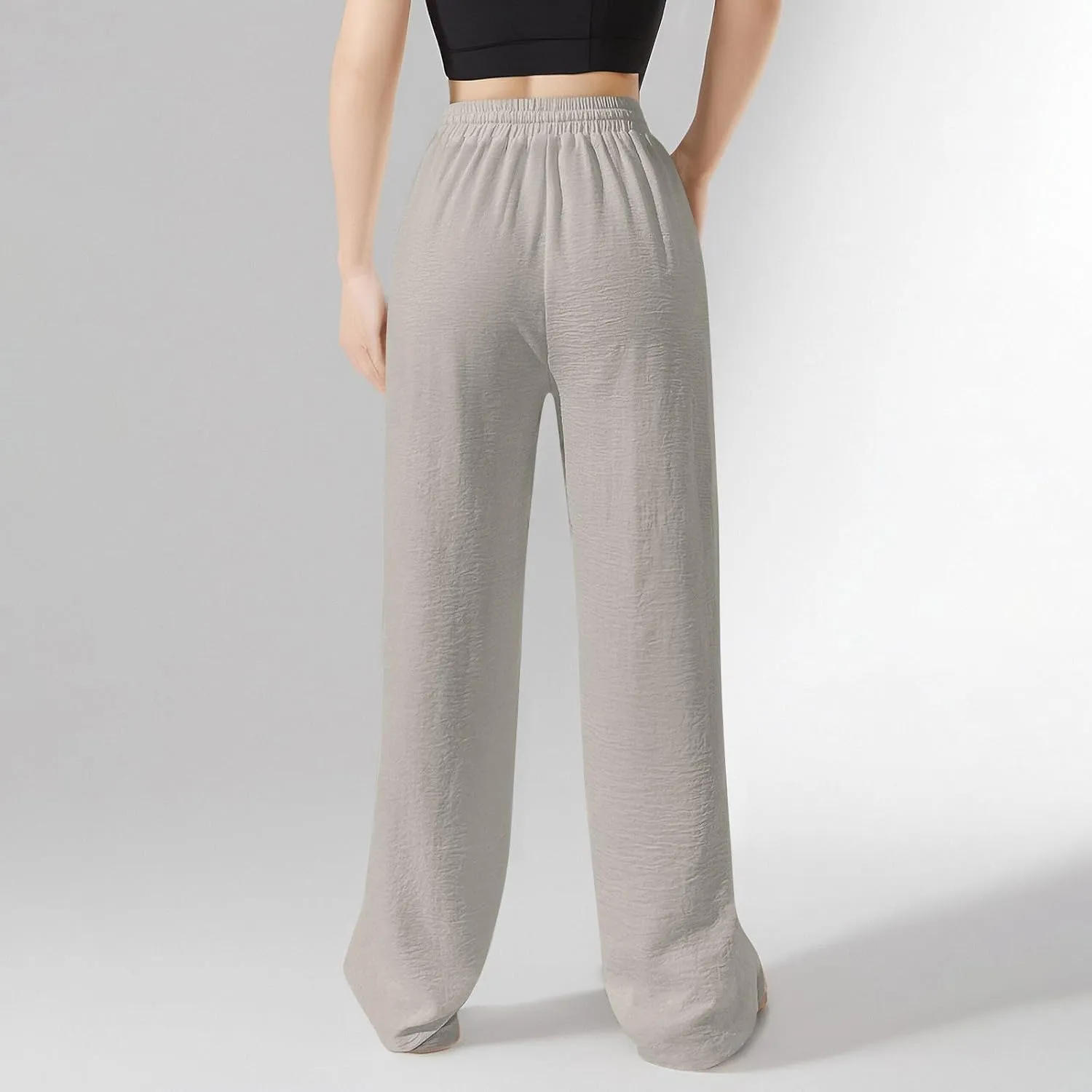 Womens Palazzo Pants Baggy Linen Pants Drawstring High Waisted Summer Work Wide Leg Pant Casual Trouser with Pockets