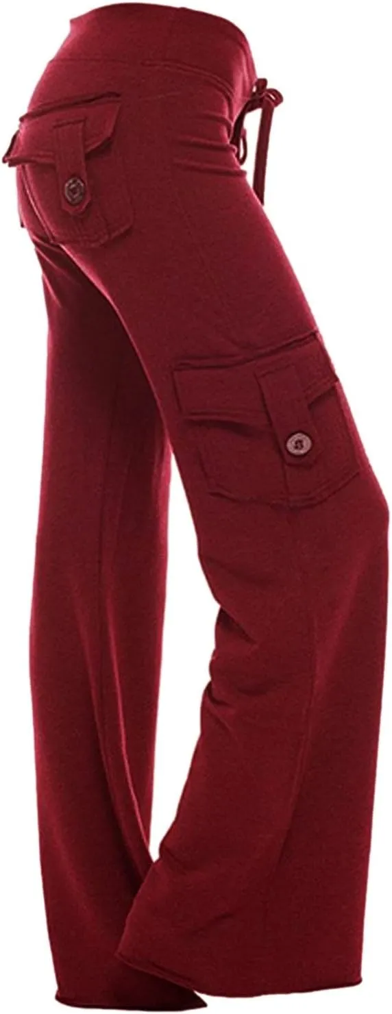 Womens Palazzo Yoga Pants Wide Leg Cargo Pants High Waist with Pockets Stretch Work Travel Casual Sweatpants Plus Size