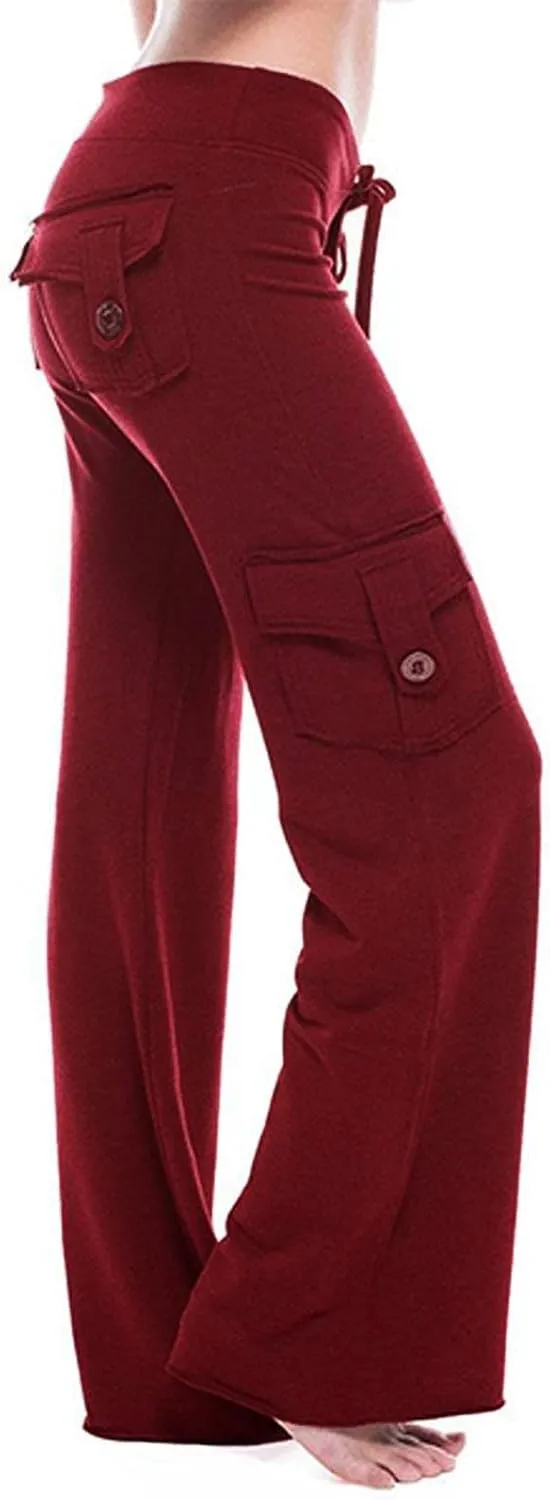 Womens Palazzo Yoga Pants Wide Leg Cargo Pants High Waist with Pockets Stretch Work Travel Casual Sweatpants Plus Size