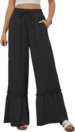 Womens Pants Loose Fit Trousers High Waist Pant Tiered Ruffle Flowy Swing Pants Summer Beach Trousers 2025