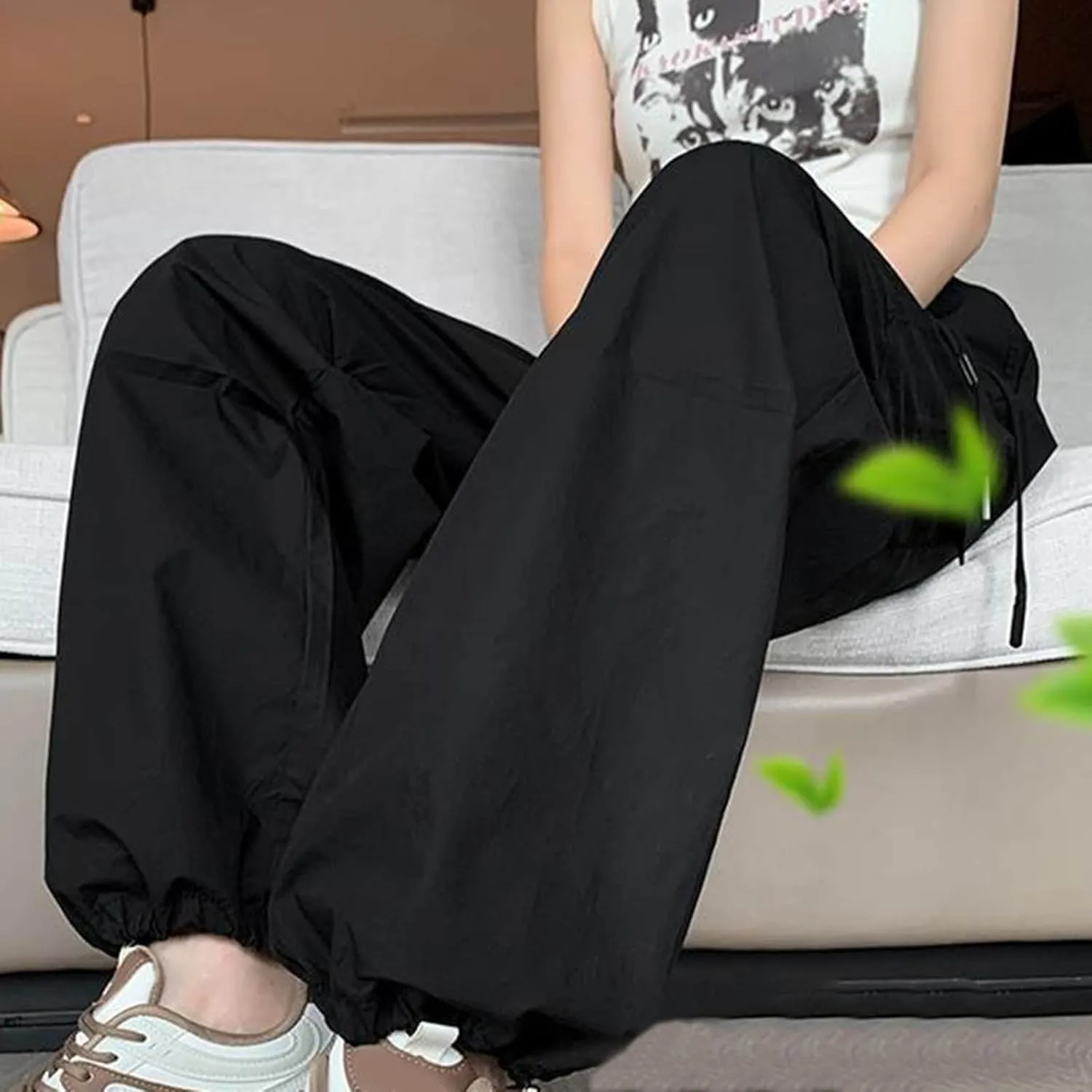Womens Parachute Cargo Pants Quick Dry Lightweight Hiking Pant Workout Drawstring Elastic Waist Trousers with Pockets
