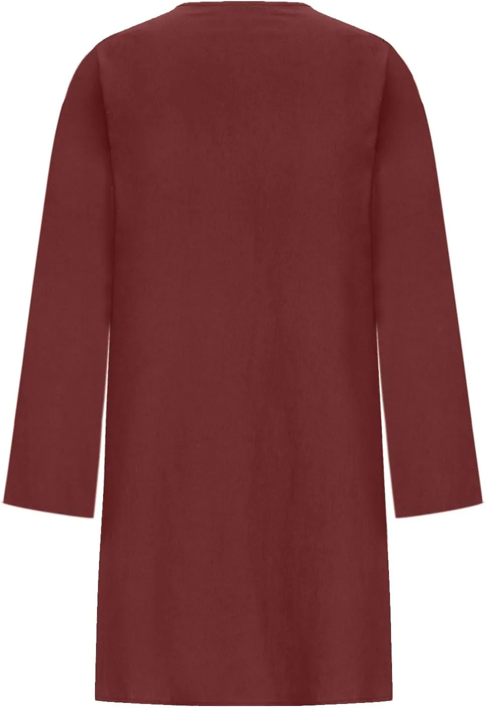 Women's Plain Cotton Linen Dresses Long Sleeve Knee-Length Peasant Dress Boho Plus Size Loose Fit Pleated Midi Dress