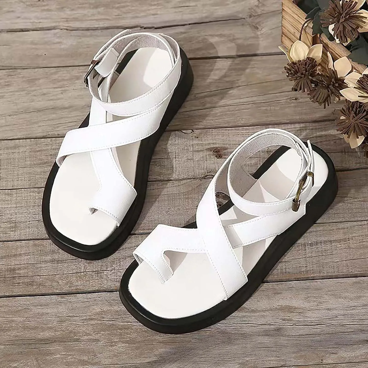 Women's Platform Wedge Sandals Comfortable Walking Shoes Air Cushioned Support Ankle Strap Dress Sandals Wide Widths Round Toe Dressy Casual Cute Beach Shoes
