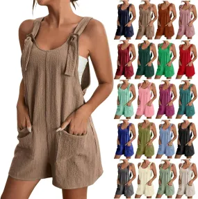 Womens Rompers For Summer Tie Knot Strap Short Romper Jumpsuit Boho Wide Leg Jumper Casual Loose Fit Overalls