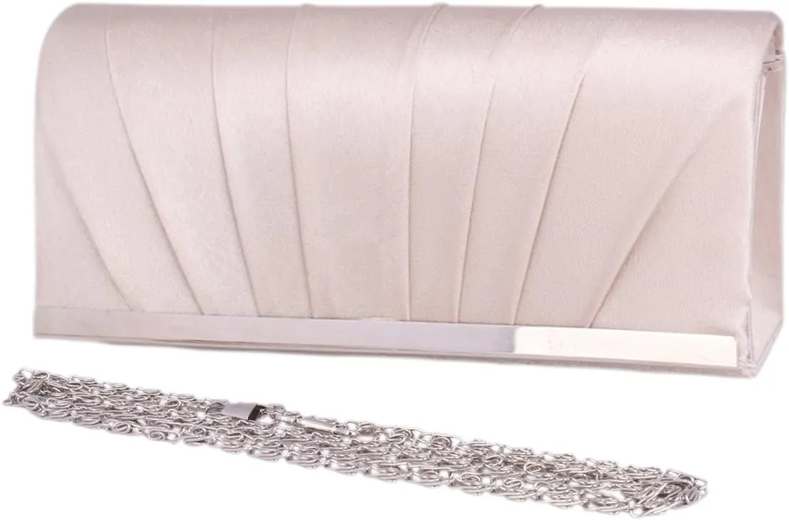 Womens Satin Clutch Pleated Evening Bag Wedding Purse