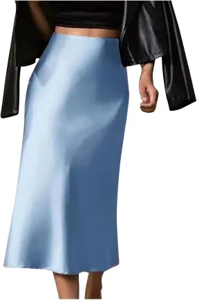 Women's Satin High Waist Maxi Skirts Slim Solid Color Mid Length Hip Fishtail Skirt High Waisted Wrapped Skirts Trendy