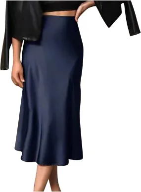 Women's Satin High Waist Maxi Skirts Slim Solid Color Mid Length Hip Fishtail Skirt High Waisted Wrapped Skirts Trendy