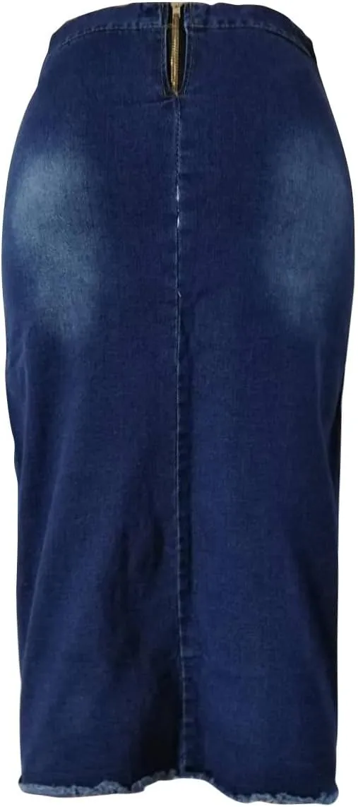 Womens Skirt for Women Linen Denim Western Pencil Midi Knee Length Skirt 2025 Regular Fit