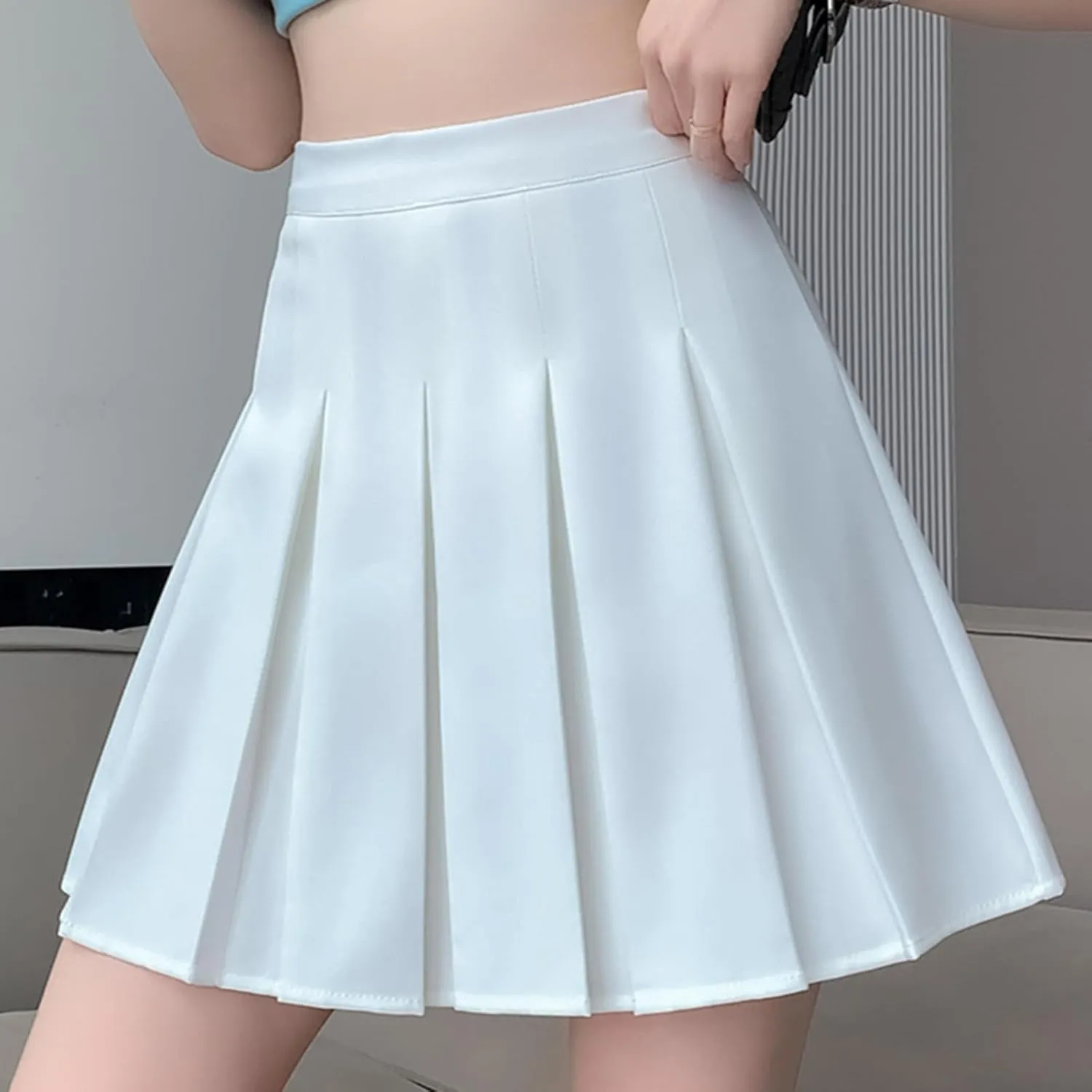 Womens Skirts Front Pleated Stretchy Flared Mini Skater Skirt Vintage A-Line Solid Cheering Skirts for Game Sport