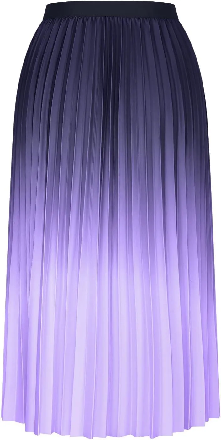 Womens Skirts midi Length Elegant Pleated Midi Skirt Fashion High Waisted Flowy Skirt Gradient Color Half Skirts