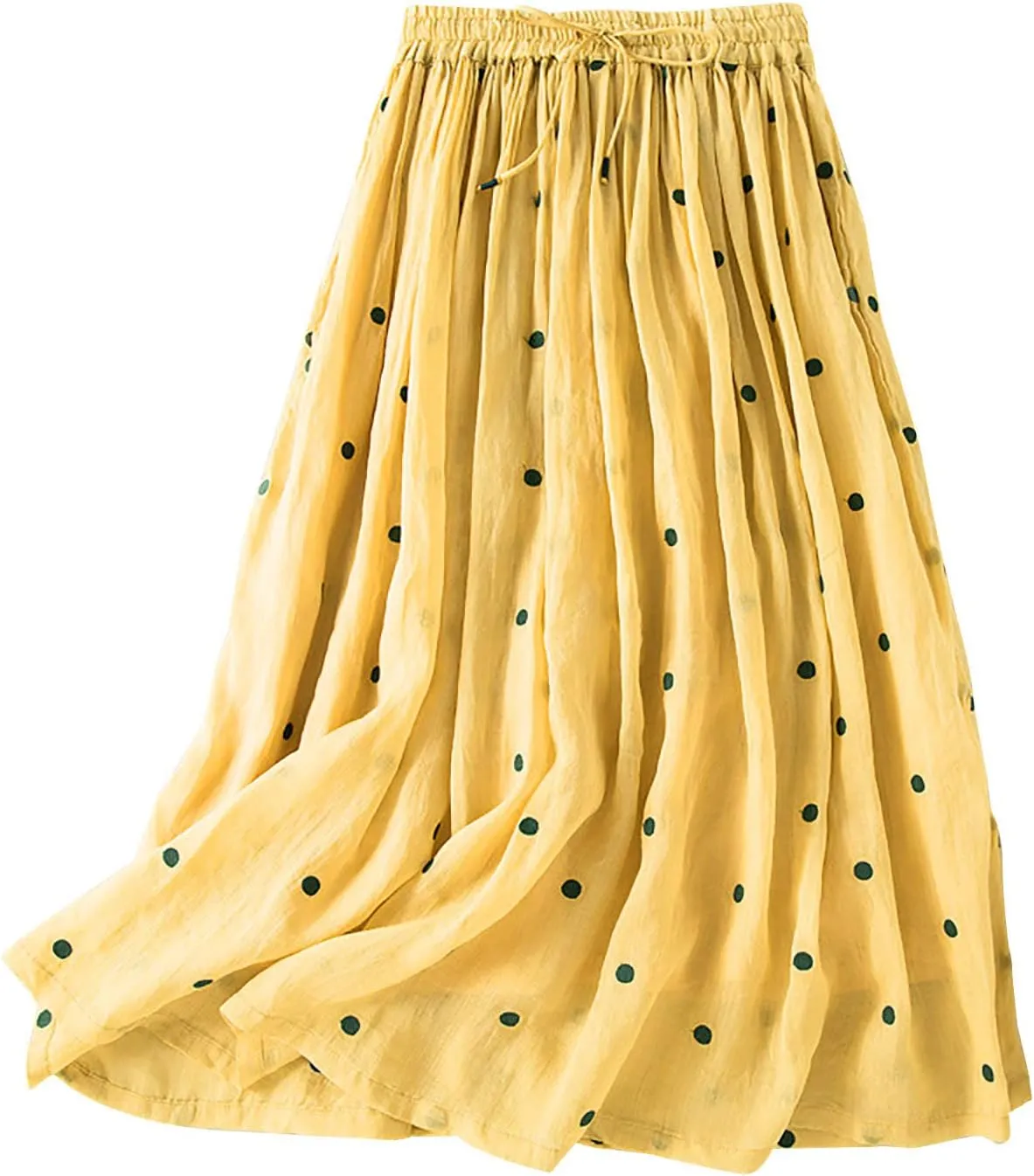 Womens Skirts Midi Length Polka Dot Flowy Long Skirt Belted Elastic Waist Half Skirt Boho Floral Print Swing Skirt