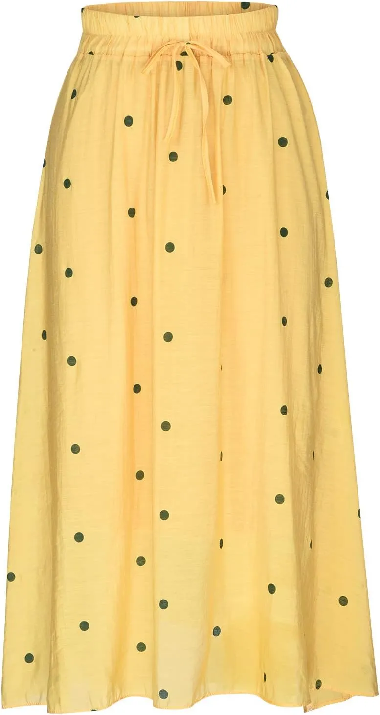 Womens Skirts Midi Length Polka Dot Flowy Long Skirt Belted Elastic Waist Half Skirt Boho Floral Print Swing Skirt