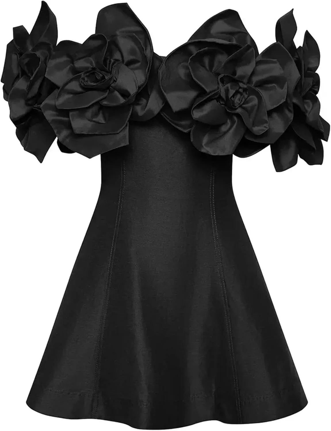 Women's Slash Neck Strapless A-LINE Dress High Waist Solid Color Slim Short Dresses