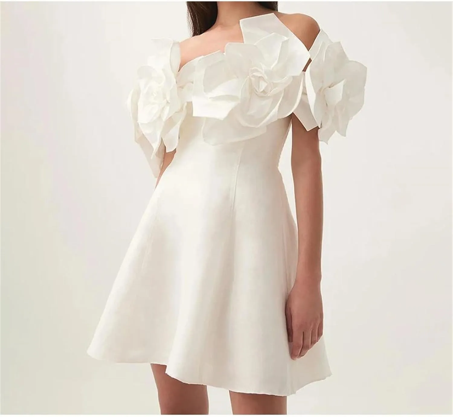 Women's Slash Neck Strapless A-LINE Dress High Waist Solid Color Slim Short Dresses