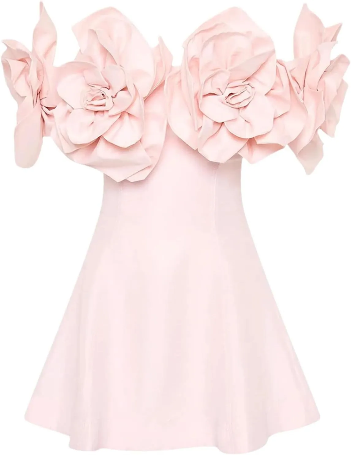 Women's Slash Neck Strapless A-LINE Dress High Waist Solid Color Slim Short Dresses