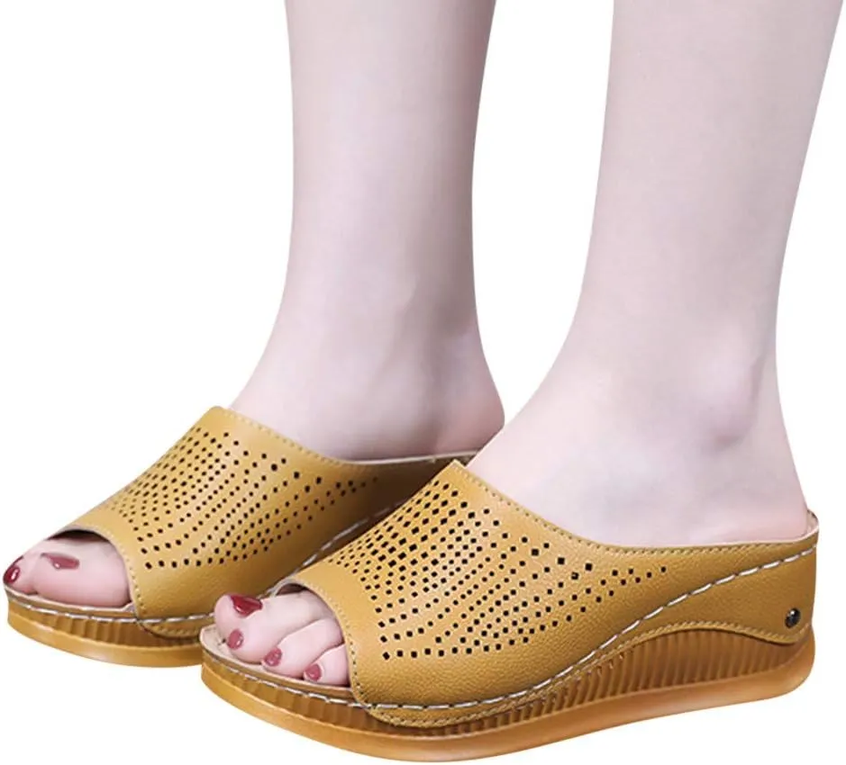 Womens Slippers Fuzzy Memory Foam Suede Plush Shoes Wedges Women's Hollow Fashion Fish Shoes Mouth Slippers
