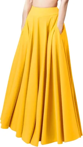 Women's Solid Color Pleated Long Skirt Casual Elastic High Waist Maxi Skirt Mopping Floor Length Skirt