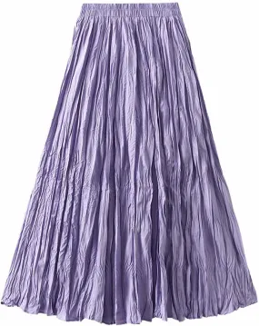Women's Spring Summer Pleated Skirt Elastic High Waist Midi Skirt Casual Swing Flowy Boho A-Line Skirts Dress One Size