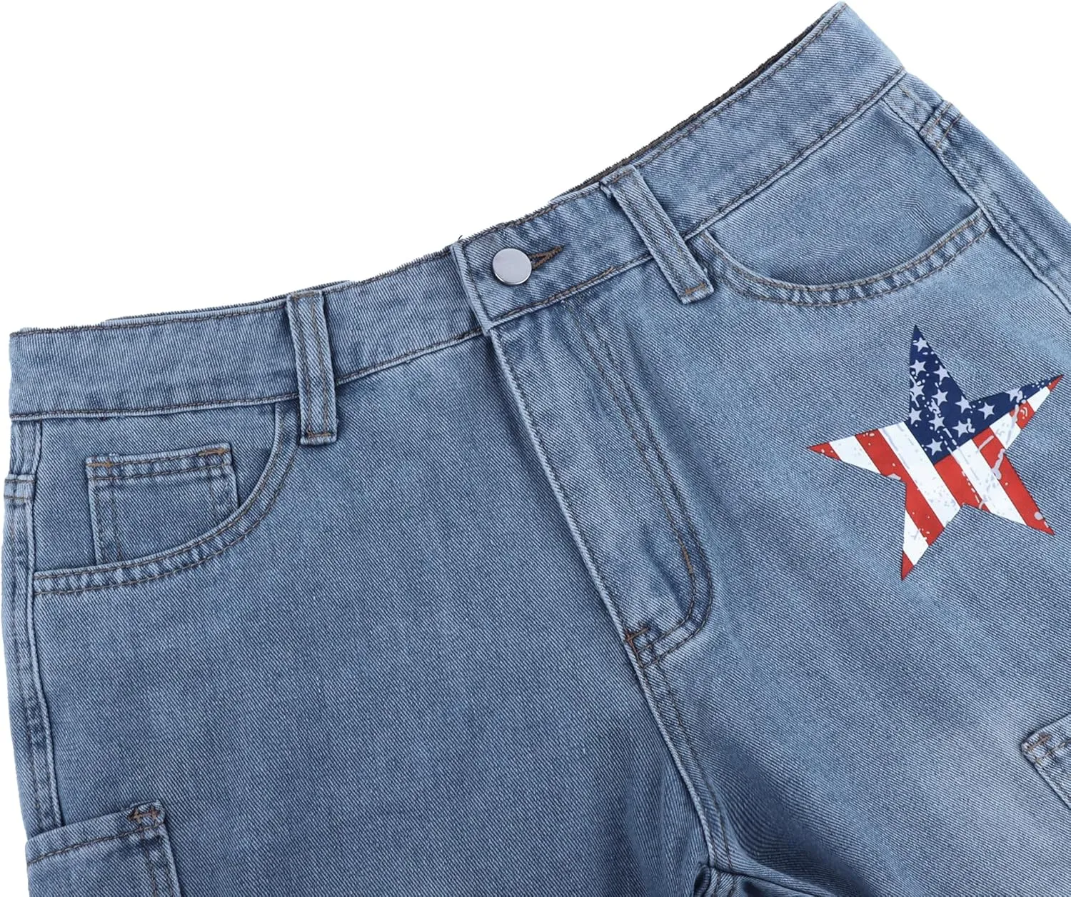 Womens Star Print Jeans Y2k Jeans Baggy Denim Pants Vintage Blue Jeans Straight Leg Pants