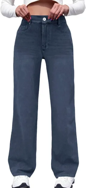 Womens Straight Leg Jeans 2025 Trendy High Waisted Wide Leg Pants Casual Stretchy Boyfriend Denim Pants Baggy Jeans