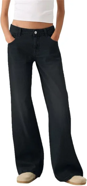 Womens Straight Leg Jeans High Waisted Baggy Jeans Wide Leg Stretchy Trendy Denim Pants with Pockets