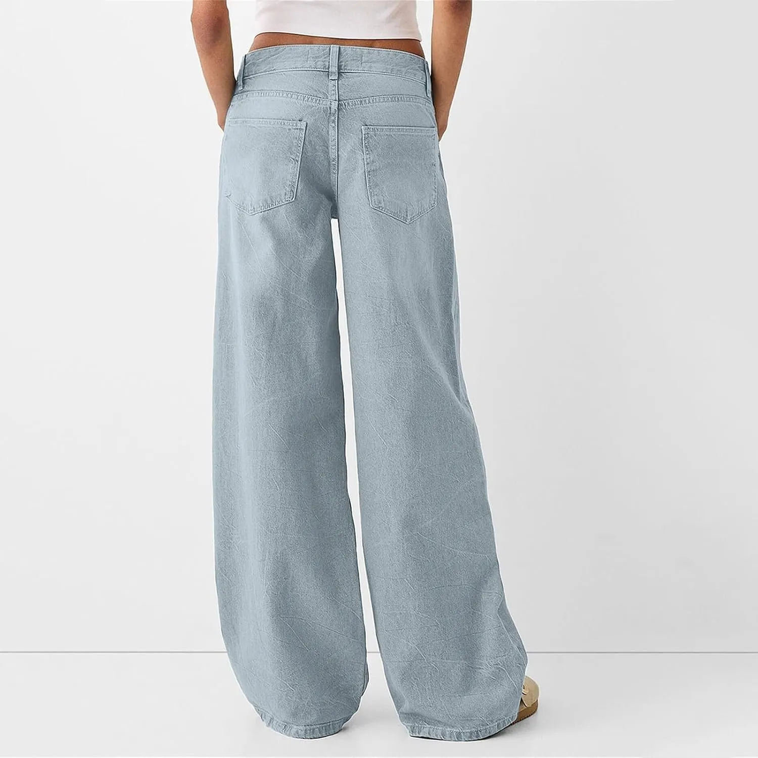 Womens Straight Leg Jeans High Waisted Baggy Jeans Wide Leg Stretchy Trendy Denim Pants with Pockets
