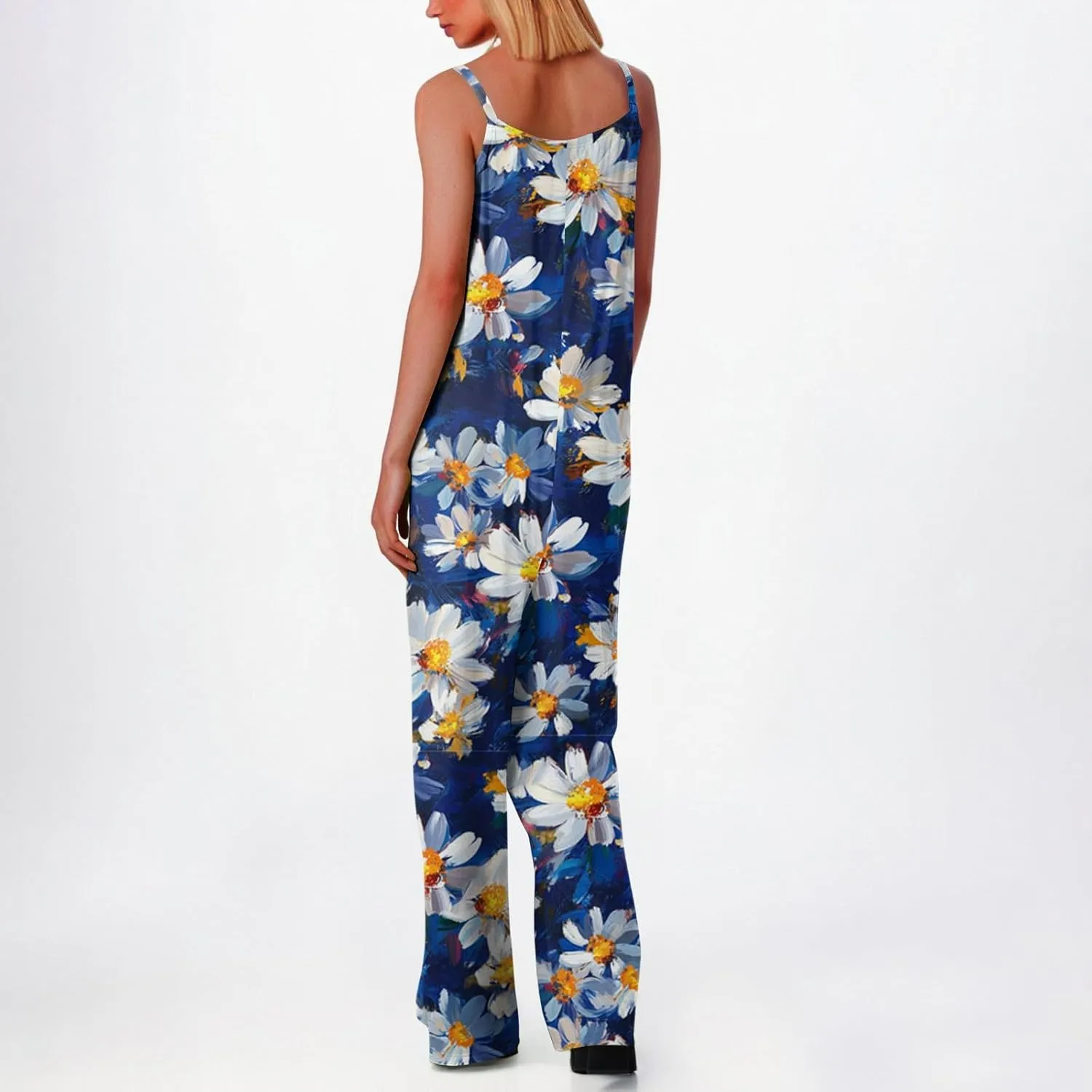 Women's Summer Boho Casual Jumpsuits Dressy Wide Leg Overalls Floral Print Baggy Rompers Vacation Outfits with Pockets