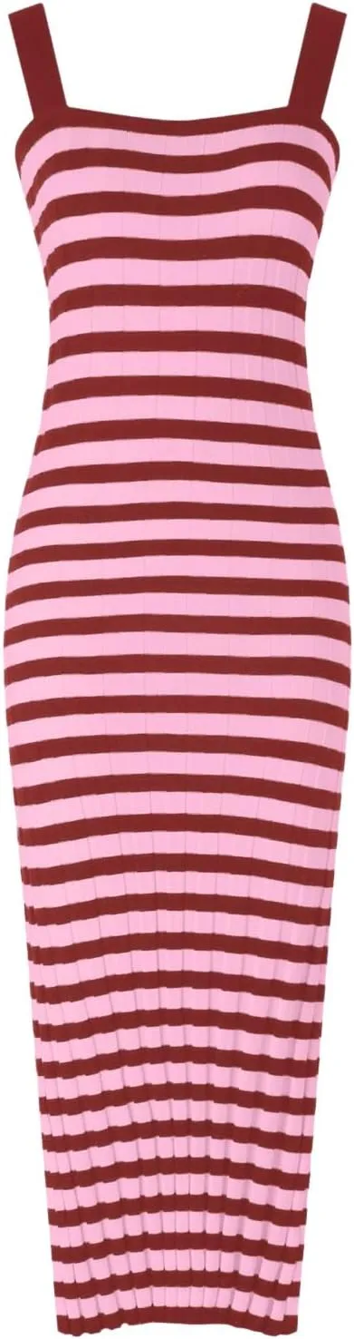 Women's Summer Dress Sleeveless Spaghetti Strap Striped Maxi Dress Casual Party Dresses Beach Long Dress