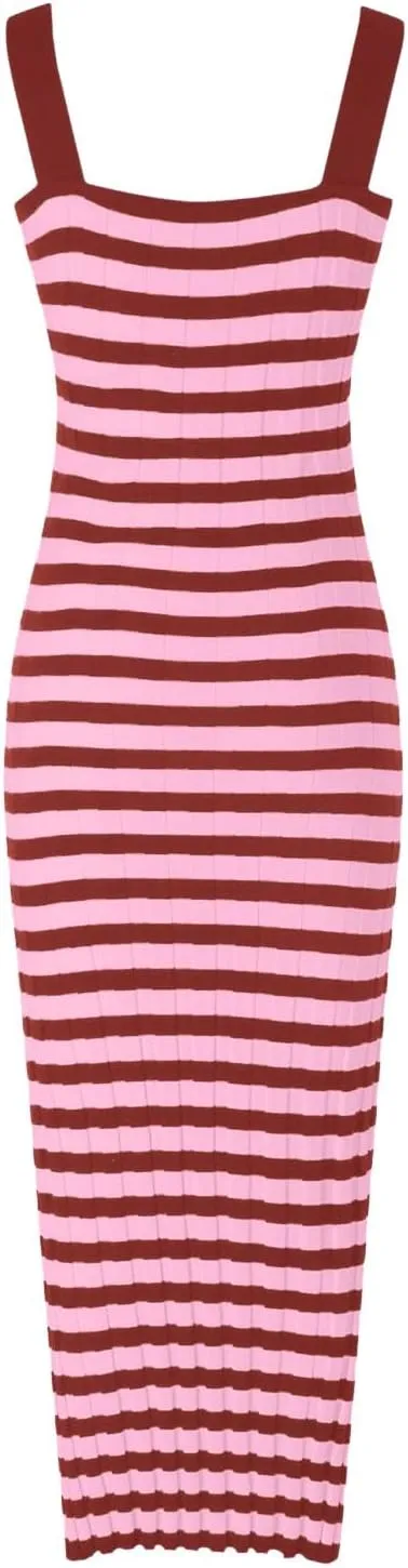 Women's Summer Dress Sleeveless Spaghetti Strap Striped Maxi Dress Casual Party Dresses Beach Long Dress