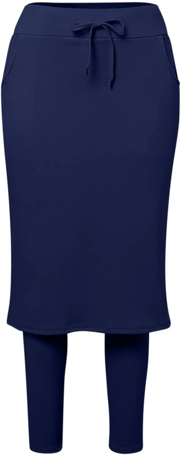 Womens Tennis Skirt with Capri Leggings High Waisted Drawstring Casual Skirts Athletic Knee Length Skorts with Pockets