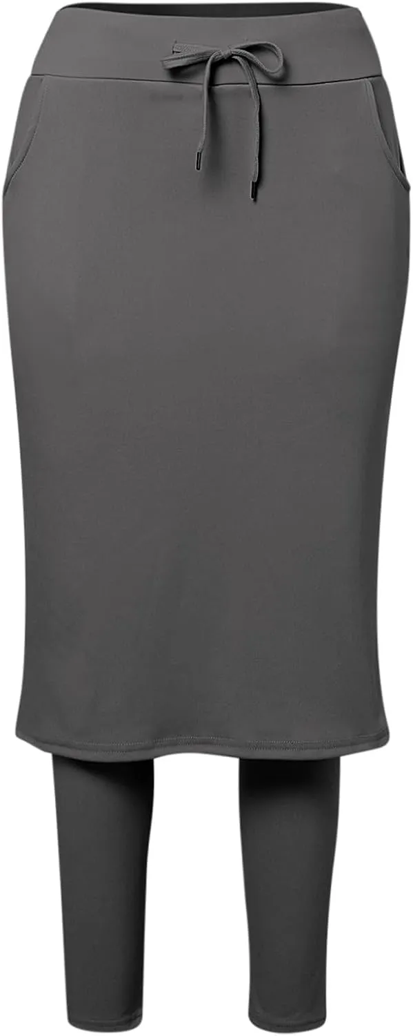Womens Tennis Skirt with Capri Leggings High Waisted Drawstring Casual Skirts Athletic Knee Length Skorts with Pockets
