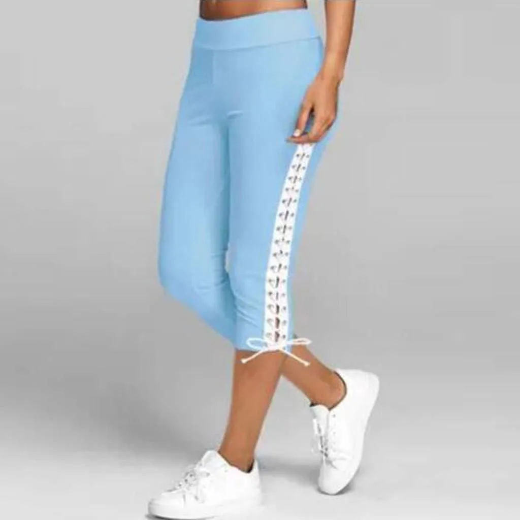 Womens Tie Dye Capri Pants Stretch Fitness Running Gym Yoga Leggings Elastic High Waist Drawstring Trousers