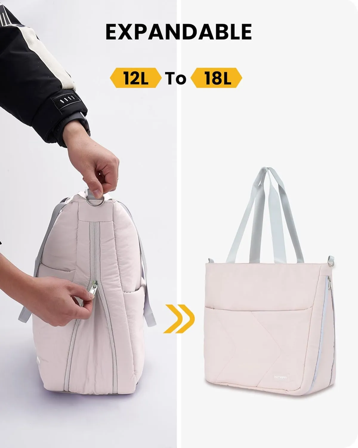 Womens Tote Bag with Zipper, Puffer Large Tote Bag 15.6" Laptop Tote Bag for Women with Trolley Sleeve