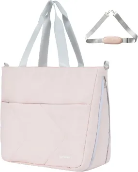 Womens Tote Bag with Zipper, Puffer Large Tote Bag 15.6" Laptop Tote Bag for Women with Trolley Sleeve
