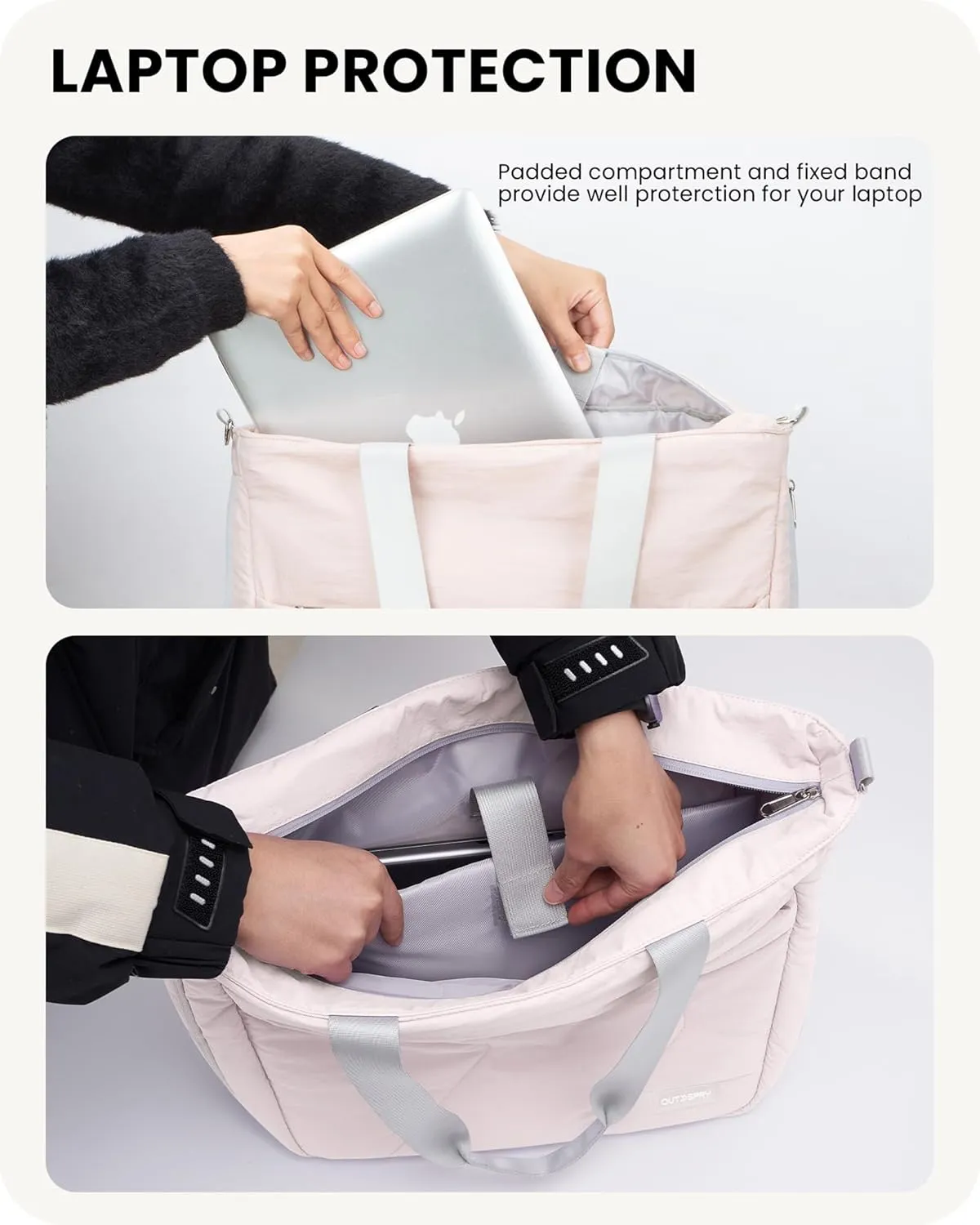 Womens Tote Bag with Zipper, Puffer Large Tote Bag 15.6" Laptop Tote Bag for Women with Trolley Sleeve